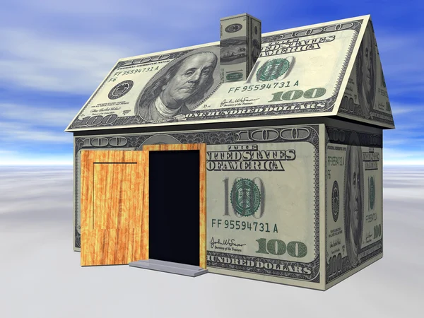 Dollar house with opened door — Stock Photo, Image