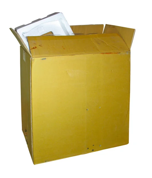 Vecchia scatola di cartone aperto isolato — Foto Stock