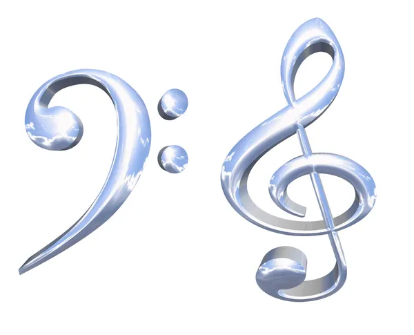 3D срібні або хромовані музичні ключові символи — стокове фото