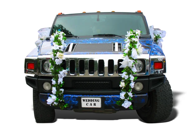 Lyx dröm bröllop bil blå utsmyckade — Stockfoto