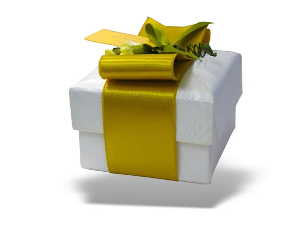 Gift box with yellow ribbon isolated — Stock Photo, Image