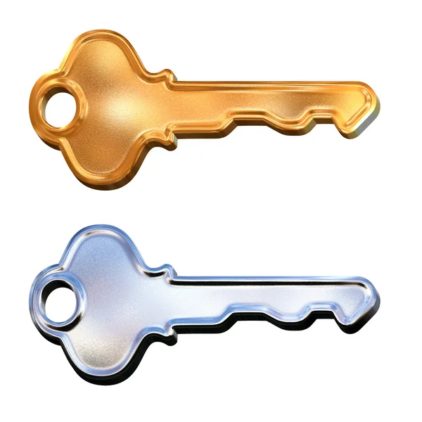 Set of golden and silver 3d key — Stock Photo, Image