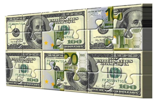 Euro und Dollar Puzzleteile — Stockfoto