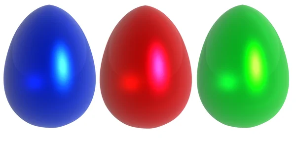 Blue, red and green glass easter eggs — Stock Photo, Image