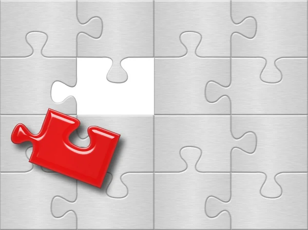 Grijze puzzel vlak oppervlak met rode stuk — Stockfoto
