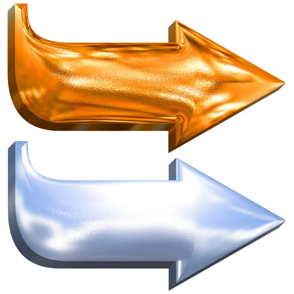 Golden and chrome metallic 3d arrows — Stock Photo, Image