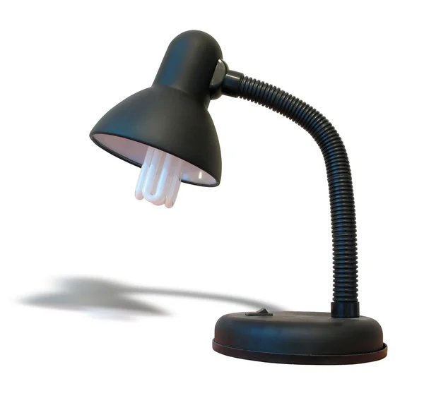Schwarze Schreibtischlampe mit Schatten über Weiß — Stockfoto