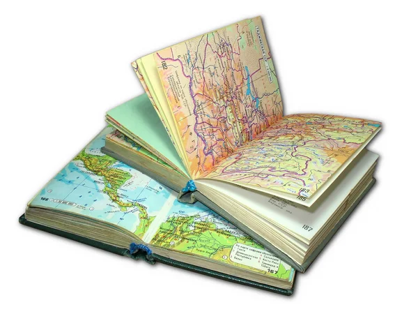 Dois livros de atlas de mapa antigos isolados — Fotografia de Stock