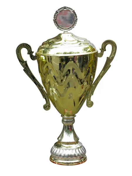 Gold trophy cup pedestal with space — Stock Photo, Image