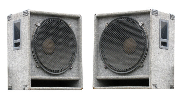 Two old concerto audio speakers on white background