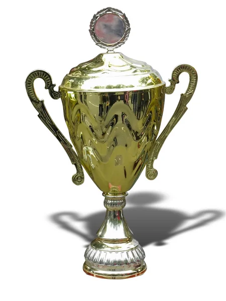 Gold trophy cup pedestal with space — Stock Photo, Image