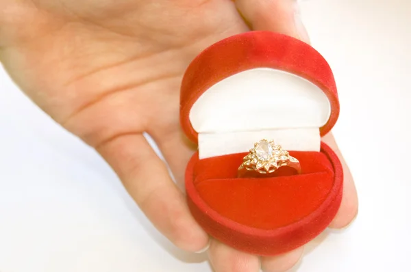 Golden ring with diamond image. — Stockfoto