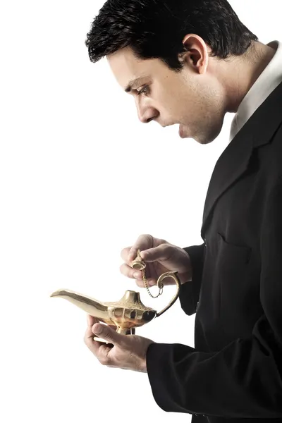 Business Man with Magic Lamp — Stock Photo, Image