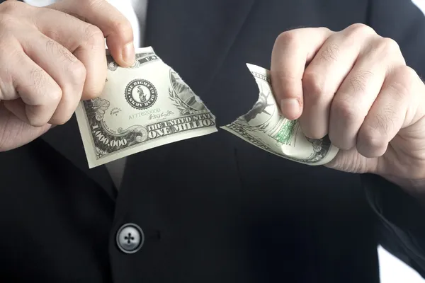 Business Man Ripping Money — Stock Photo, Image