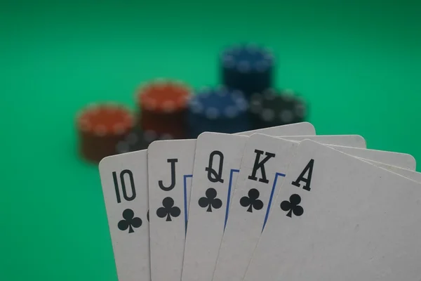 Mão de Poker - Clubes Straight Flush — Fotografia de Stock