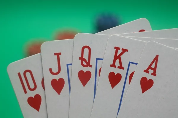 stock image Poker Hand - Hearts Straight Flush