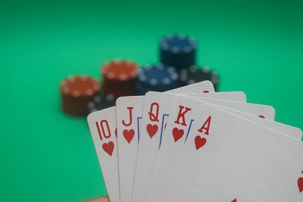 Poker Hand Hjerter Straight Flush - Stock-foto