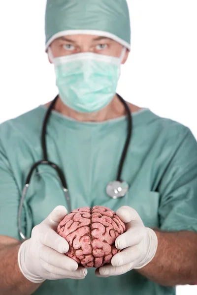 Cirurgião Masculino Segurando Cérebro — Fotografia de Stock