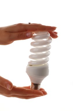 Energy saver lamp in the hands clipart