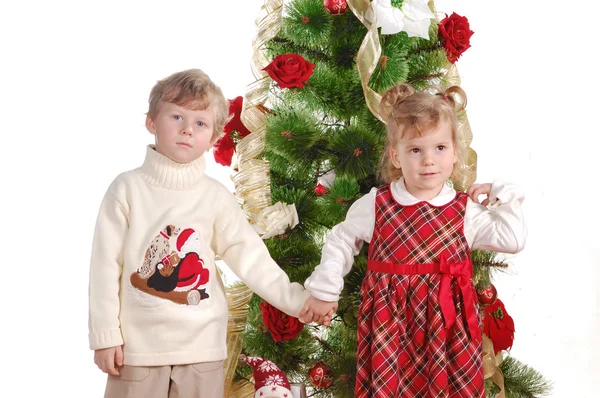 Bambini e albero di Natale — Foto Stock