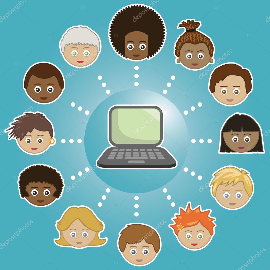 Networking kids with computer — Stock Vector © mattasbestos #2165855