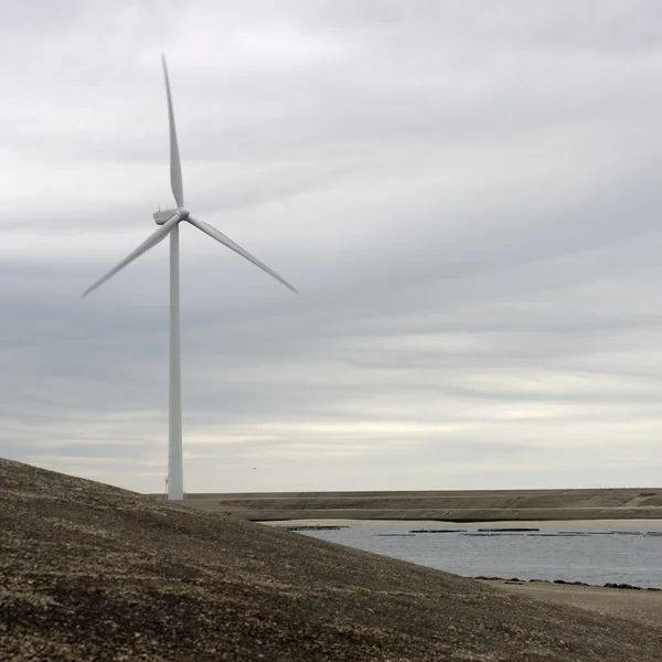 Wind turbine on an artificial dyke — Stock Photo, Image