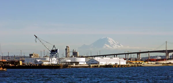 Seattle hamnen och mount rainier — Stockfoto