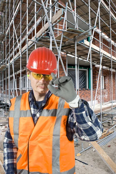 Zdravení stavební dělník — Stock fotografie
