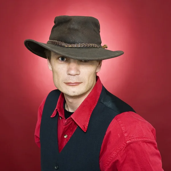 Człowiek z kapelusz skórzany — Zdjęcie stockowe