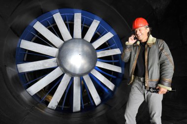 Engineer in a wind tunnel clipart