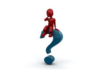 3d man standing on a big question mark clipart