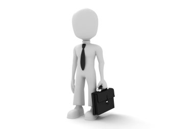 3d business man with a suitcase and tie clipart