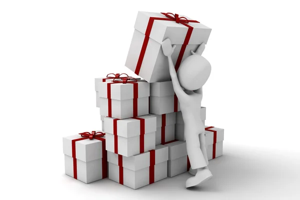 3d man and many presents — Stock Photo, Image
