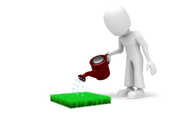 3d man watering the lawn — Stock Photo, Image