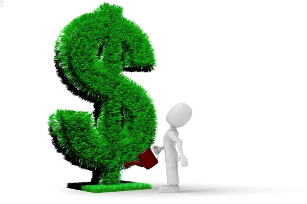 3d man watering the dollar — Stock Photo, Image