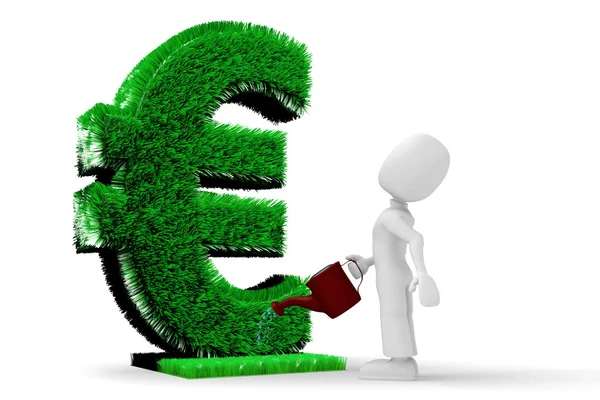 3d man watering the Euro — Stock Photo, Image