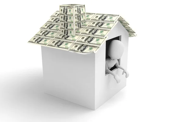 3d man inside a house of money — Stock Photo, Image