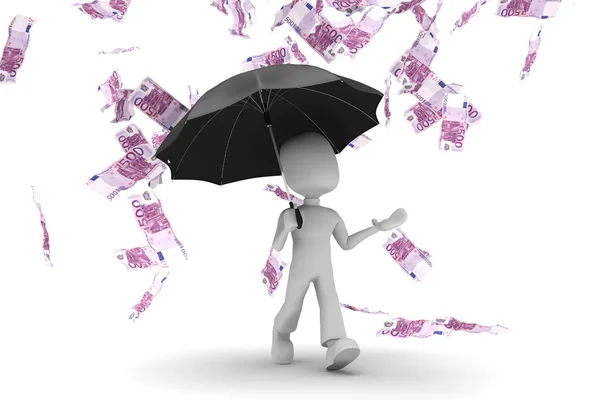 3D adam para yağmurda — Stok fotoğraf