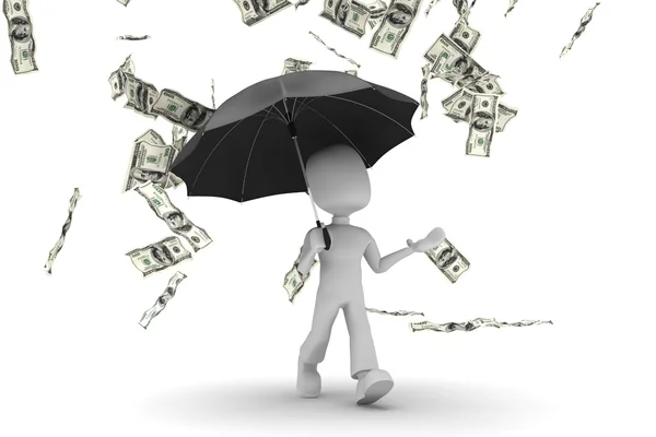 3d hombre en el dinero lluvia —  Fotos de Stock
