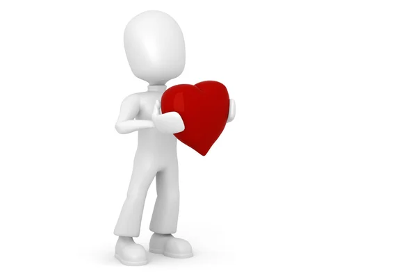 3d man holding a big red heart — Stock Photo, Image