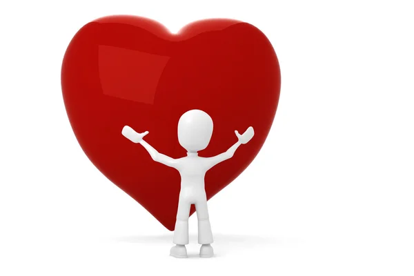 3d man and a big red heart — Stock Photo, Image