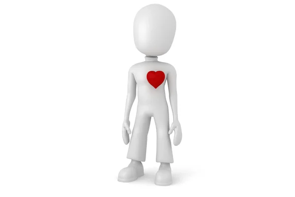 3D człowiek o wielkim sercu czerwony — Zdjęcie stockowe