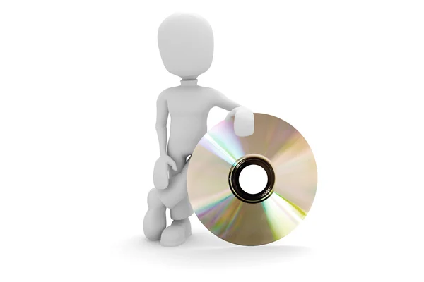 3d людина стоїть біля компакт-диска — стокове фото