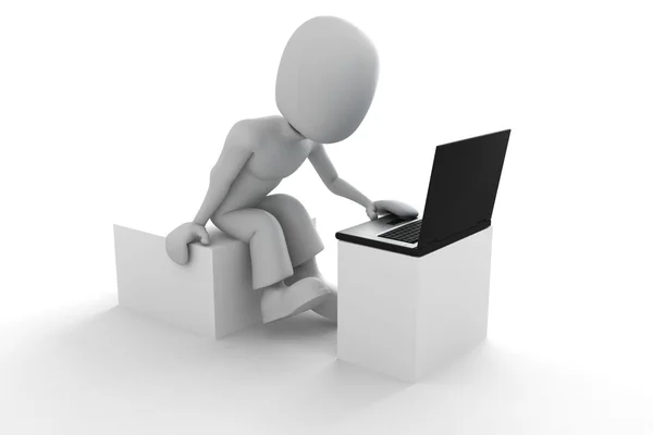3D mężczyzna pracujący w swoim laptopie — Zdjęcie stockowe
