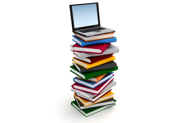 Laptop 3D na stos książek — Zdjęcie stockowe