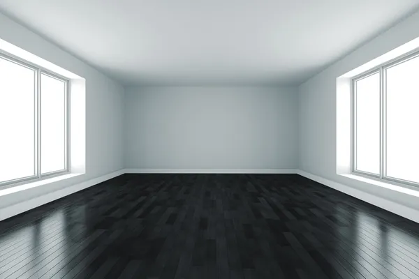 Третья белая комната с черным полом — стоковое фото