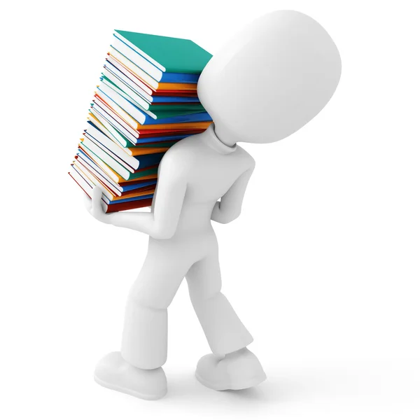 3d man holding a pile of books — Stock Photo, Image