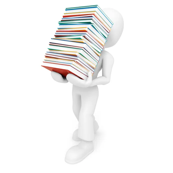 3D-Mann mit einem Stapel Bücher — Stockfoto