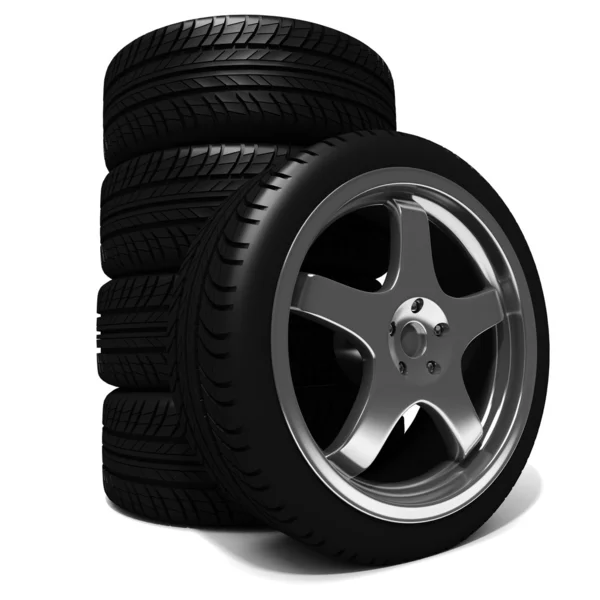 3D-Reifen und Leichtmetallfelgen — Stockfoto