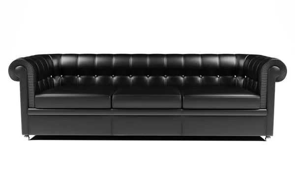3D czarny skórzany sofa na biały backgrou — Zdjęcie stockowe